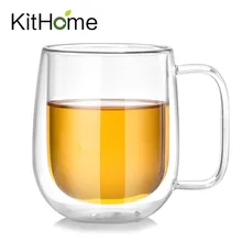 Двухслойная стекло высокого бора кремния жаростойкий прозрачный с ручками чашку кофе больший логотип могут быть выполнены по индивидуальному заказу