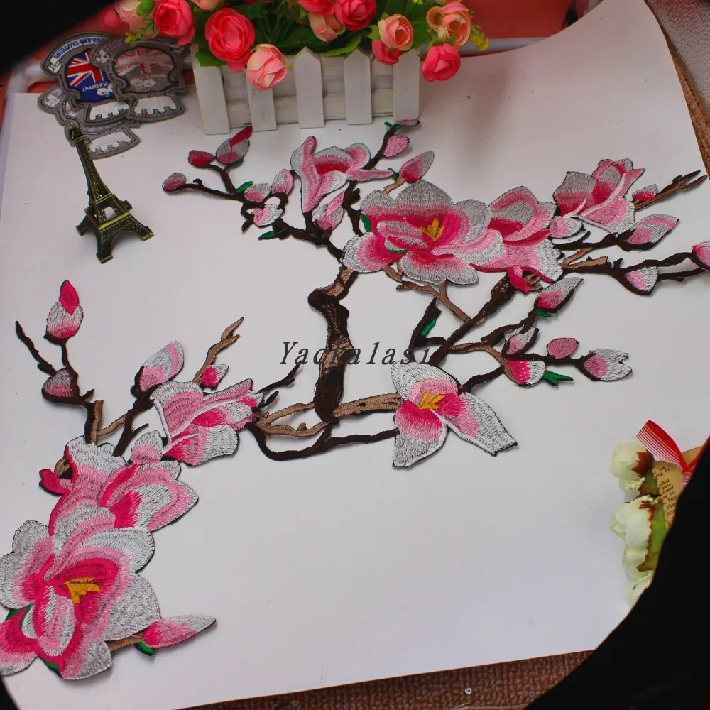 Plum Bloosom Flower iron on Embroidery fabric applique,embroidery patches 42*46cmflower