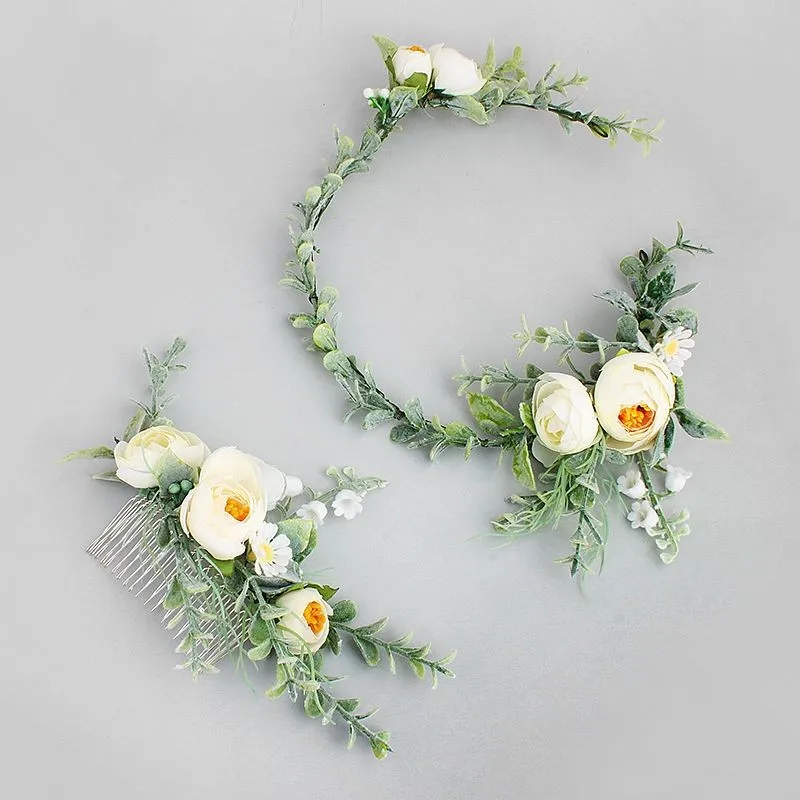 

Dower me Handmade Green Bridal Hair Wreath Flower Hair Comb Wedding Accessories Hair Ornament Flower Girls Headband