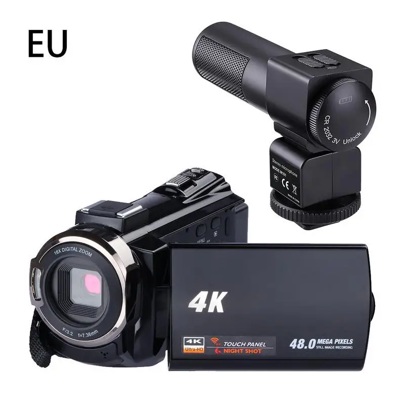 Цифровая HD видеокамера 4k WiFi Ultra 1080 P 48MP 16X ZOOM видеокамера+ микрофон+ широкоугольный объектив для домашнего использования камера видео рекордер - Цвет: Gray