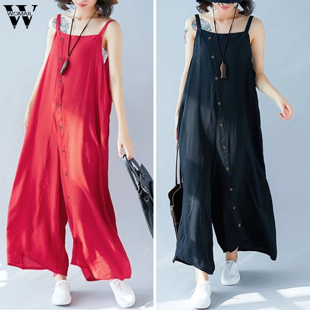 

Womail Jumpsuit 1pc Playsuit Summer Women's Fashion Summer Casual Sleeveless Buttons Solid Easy Fitting Jumpsuits S-5XL 19Jun12