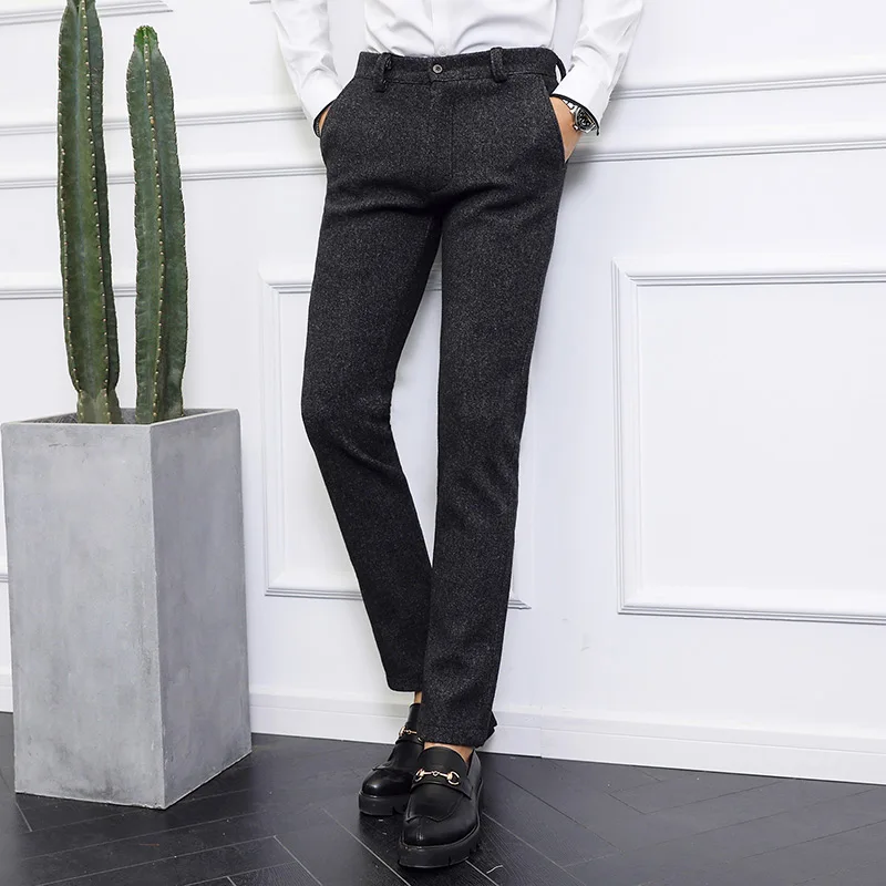 Autumn and winter Men Pants Asian Grey & Black Size 28 29 30 31 32 33 34 36 38 40 Slim Design Mens Trousers Business Casual pant