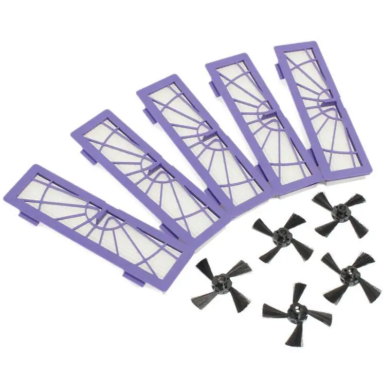 

5 pcs High-Performance Filters HEPA Filter +5 pcs 3 Side Brush for Neato Botvac Series 75 80 85 Part