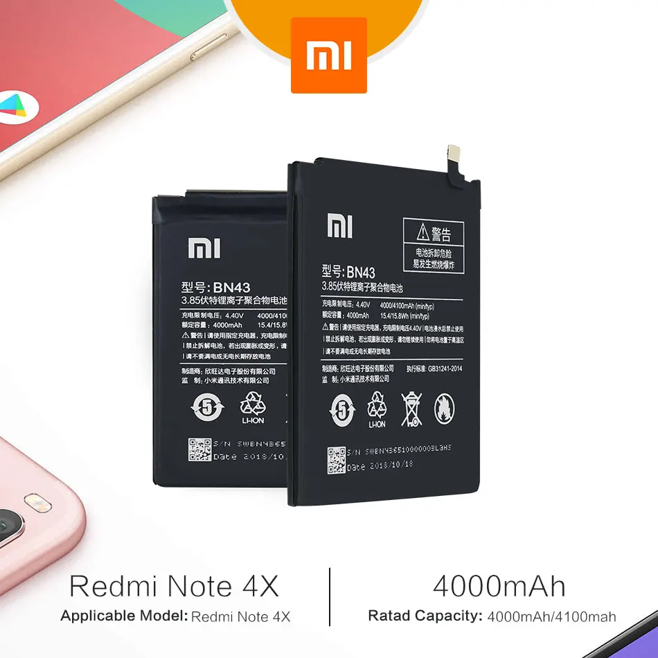 Xiaomi Redmi Note 4X аккумулятор BN43 4100 мАч для Redmi Note 4X/Note 4 Global Snapdragon 625 Высококачественный аккумулятор BN43