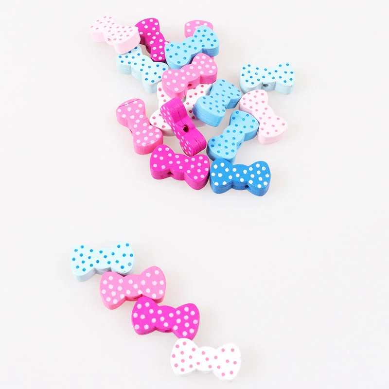 

50pcs Mixed Bowknot Pattern Wooden Spacer Beads For Jewelry making DIY 21x11mm