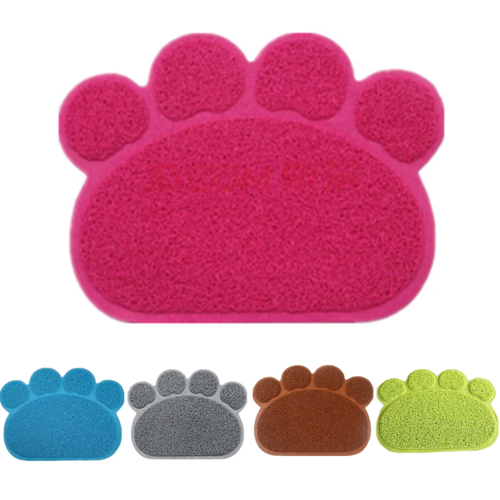 Cute Paw PVC Pet Dog Cat Feeding Mat Pad Pet Dish Bowl Food Water Feed