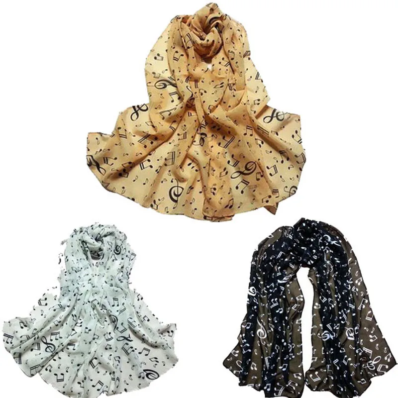 

2019 Hot sale 1PC black white Beige casual Women Lady stylish Musical Note Thin Chiffon Neck Scarf Shawl Muffler Scarve secharpe