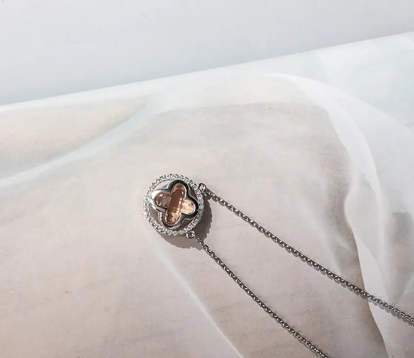 Ожерелье с подвеской в виде четырехлистного клевера, серебро 925, цвет шампанского, подарок на день рождения