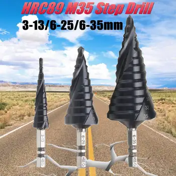 

1Pcs 3-13/6-25/6-35mm HRC89 M35 Cobalt Step Drill Bit TiAlN Coated Industrial Step Drill 1/4 Inch Hex Shank Woodworking Bits
