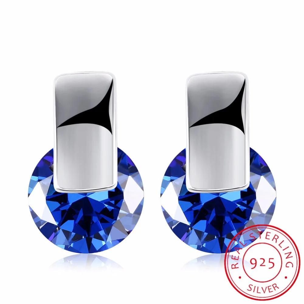 

LEKANI Genuine 925 Sterling Silver September Birthstone Droplets Blue Crystal Stud Earrings For Women Fine Jewelry