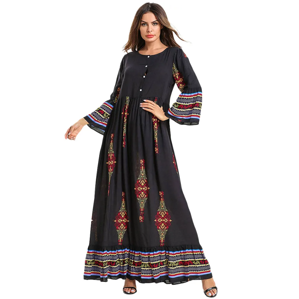 Мусульманское женское платье размера плюс, женское мусульманское платье с цветочным принтом, длинное платье макси, Абая джилбаб, Дубай, кафтан, исламский халат Рамадан