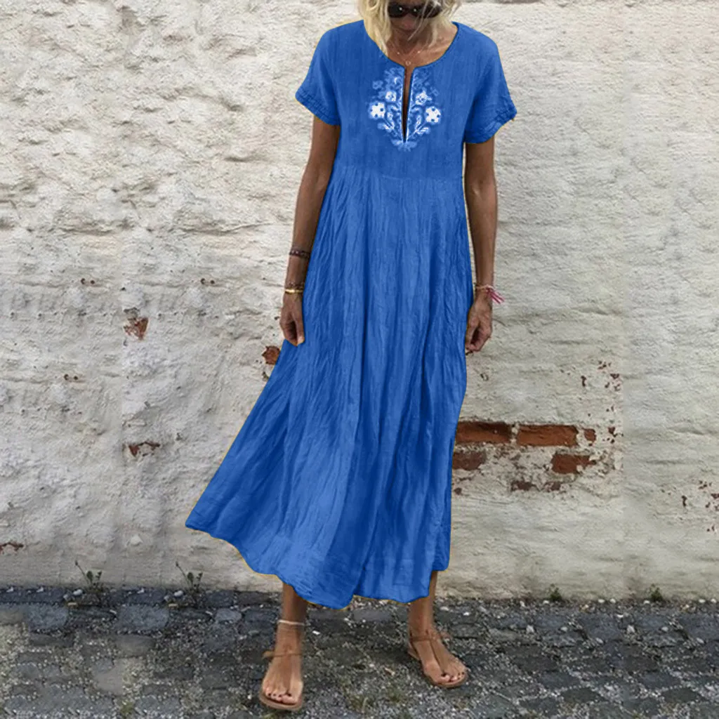 Женское платье Летняя мода размера плюс женское винтажное платье с v-образным вырезом с цветочным кружевом с коротким рукавом пляжное платье 20