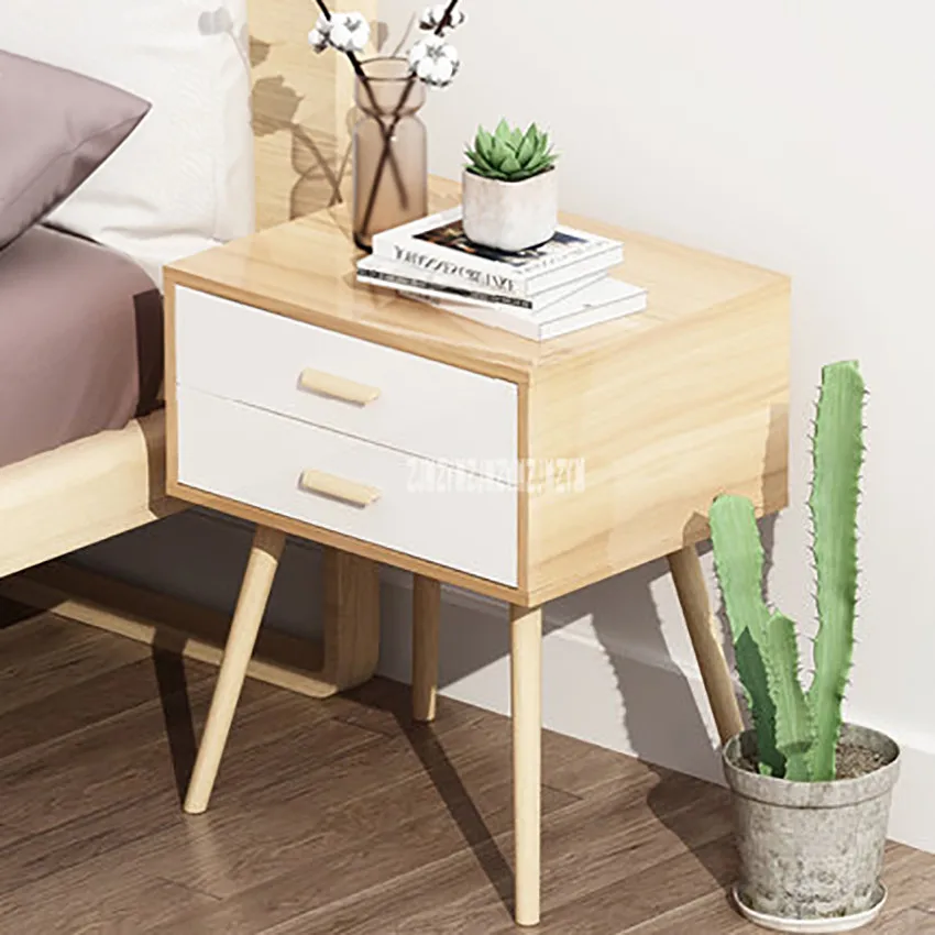 077 طاولة ليلية الحديثة بسيطة Bedstand 2-درج خزانة بجوار السرير الصغيرة البسيطة نوم تخزين الشاي القهوة الجدول منضدة الزان الساق