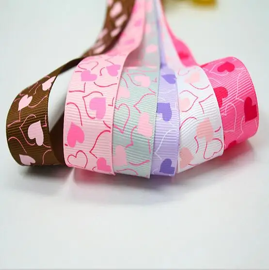 

(5 yards/lot) Lovely Heart shape pattern fabric Ribbons Polyester wide(25mm) DIY Bowknot Garment Accessories free shipping