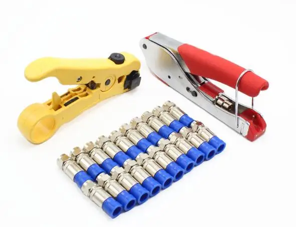 

Multitool 1 Set Coaxial Cable Wire Stripper Press Clamp RG6 RG59 with F Compression 20pcs Connector Tool TV Crimping Pliers Wire