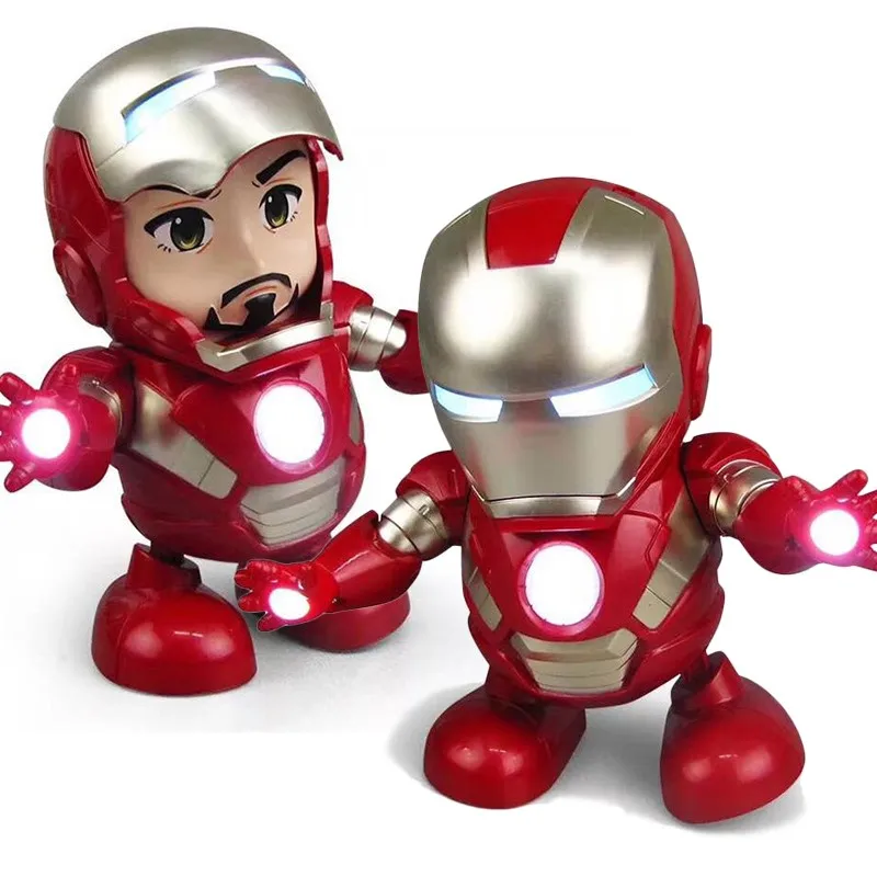 

New Marvel Avengers Iron Man Dance Character Doll Model Sound and Light Edition Flashlight and Music Robot Children's Gift Toys