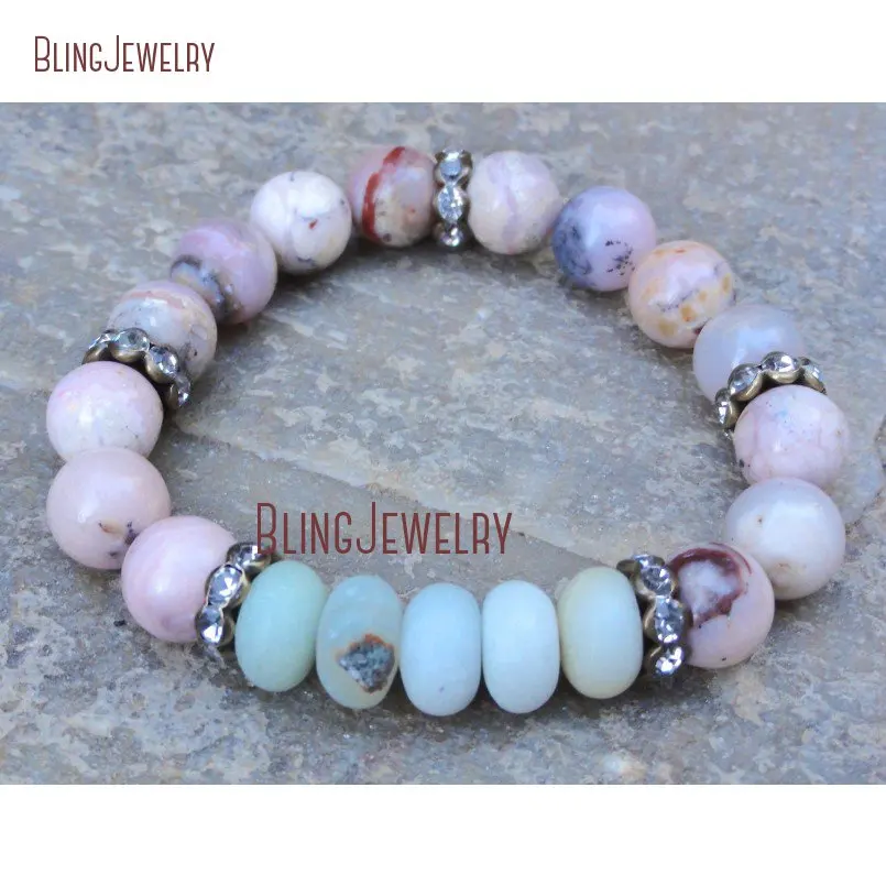 

Matte Amazonite and Pink Peruvian Opal Beads Rondelle Beads Stretch Bracelet BM20497
