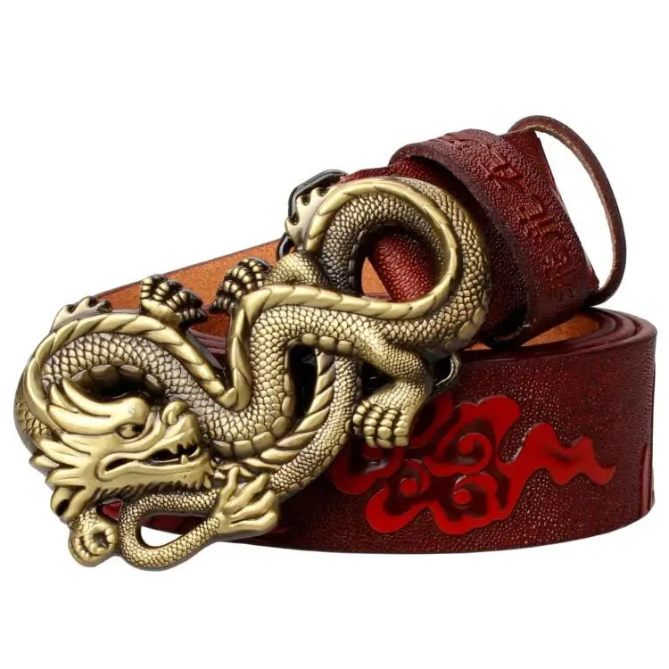 

Fashion men genuine leather belt dragon buckle Article belt with dragon pattern Leisure personality belt