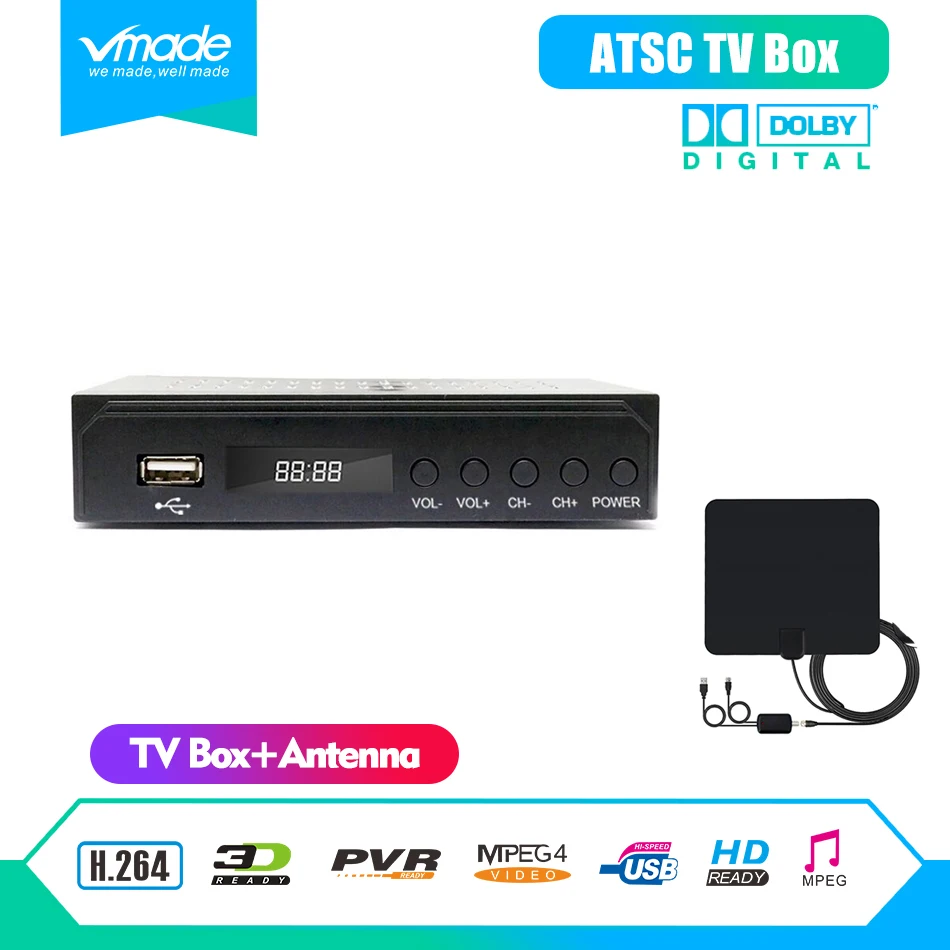 DVB T2 телеприставке ресивера DVB ATSC ТВ box 1080 P HDMI Поддержка Dolby AC3 с Комнатная антенна продажи США Мексика, Канада