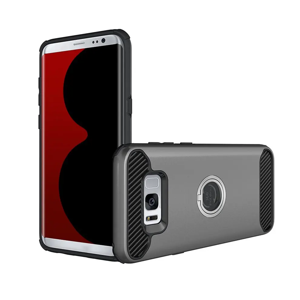 

5 Pcs Grey Mobile Phone Shell Phone Drop Resistant Solid Protective Case Soft Case With Finger Ring For Samsung S8 Plus