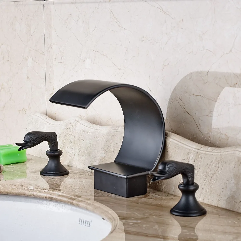 

Widespread Waterfall Bathroom Sink Mixer Faucet Tap Oil Rubbed Bronze