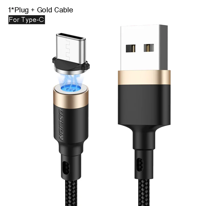 Магнитный кабель USLION 2 м 3 м 3 А Micro usb type-C кабель для быстрой зарядки type-C кабель для samsung S10 Xiaomi Microusb магнитное зарядное устройство - Цвет: Gold For Type c