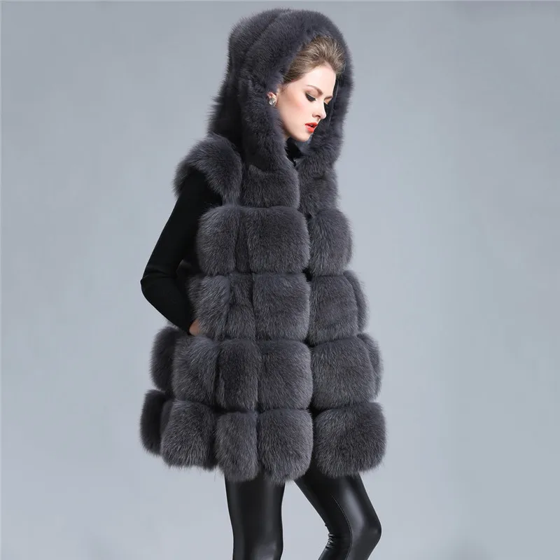 Qualité Slim Fourrure dark white Taille Haute 2018 Capuchon Manteaux Grey red Col Grande À Survêtement Femmes black D'hiver De Imitation Renard Nouvelle Light Gray Xy676 Vestes Faux 04qEZE
