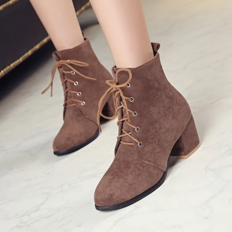 

Big Size 11 12 13 14 Round head Fall/winter booties with chunky ankle boots with front strap Martin booties for ladies