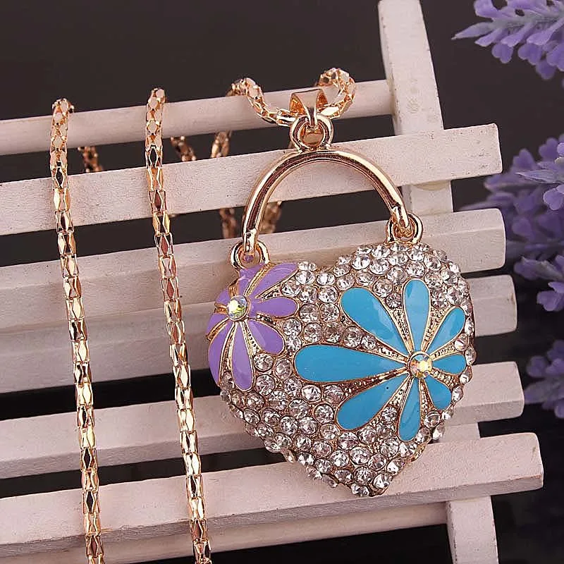 2016 New Arrival Statement Women Jewelry 18k Gold Plated Long Chian Necklace Flower Mosaic Austrian Crystal Pendant for Party | Украшения и
