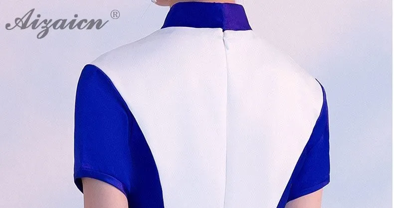 Новинка весны сине белые Cheongsam элегантное платье для женщин Традиционный китайский костюмы Qipao Chinoise длинное вечерние платья