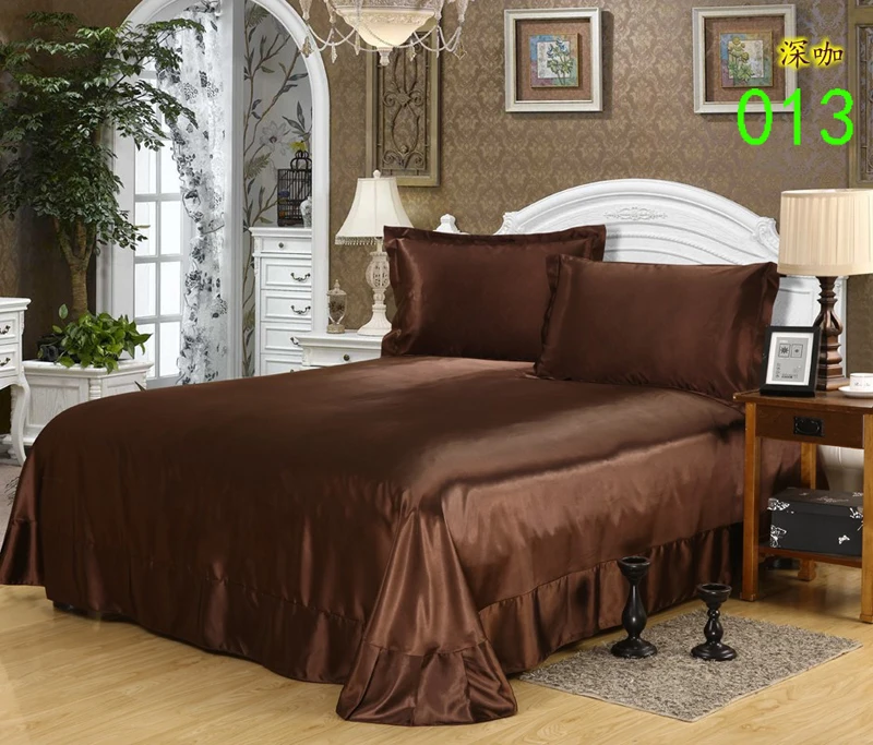 

Deep Coffee Tribute Silk King 1Pcs Sheets Flat Bed Sheet Bedsheet Bedclothes Bedding Home Hotel 245x250cm Bed Linens Bed Lining