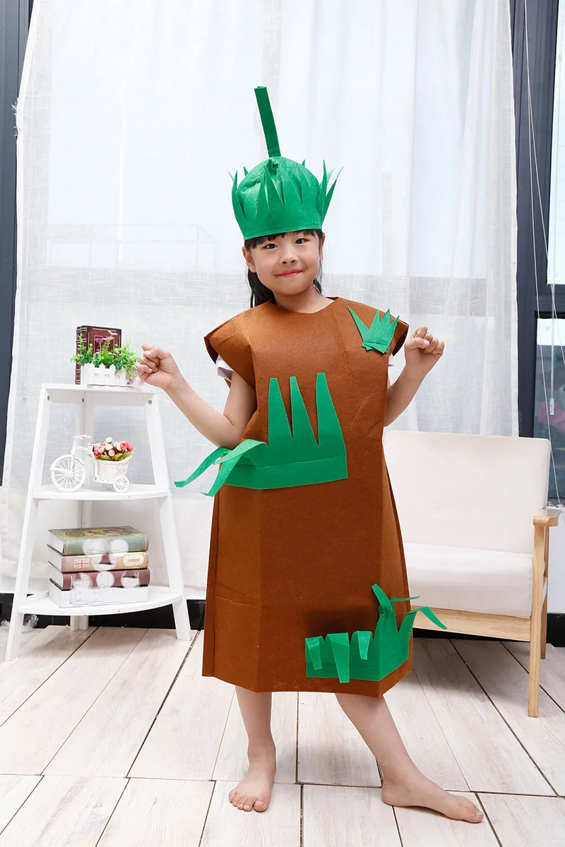 Для взрослых детей мальчиков и девочек банан Овощной костюм фрукты семья Забавный комбинезон косплей нарядное платье сценическая одежда для сцены Пурим - Цвет: grass