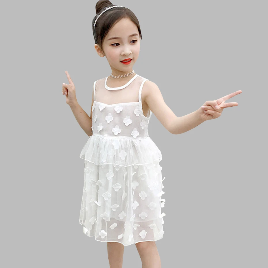 

Girl Princess Dresses Flower Kids White Dress Sleeveless Dress For Girl Teenage Kids Girls Clothes 6 8 10 12 13 14 Year
