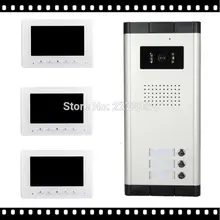 Envío de la Nueva 7 “vídeo Apartamento Teléfono De La Puerta de Intercomunicación Del Sistema 3 Monitores 1 Cámara de ALTA DEFINICIÓN para 3 Hogares Blanco En Stock Por Mayor