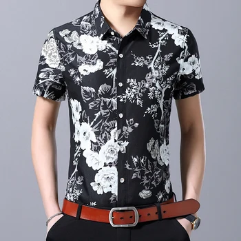 

Fashion Flower Shirt Men Short-sleeved Tops Summer Slim Comfortable Youth Mens Casual Shirts Large Size 7XL