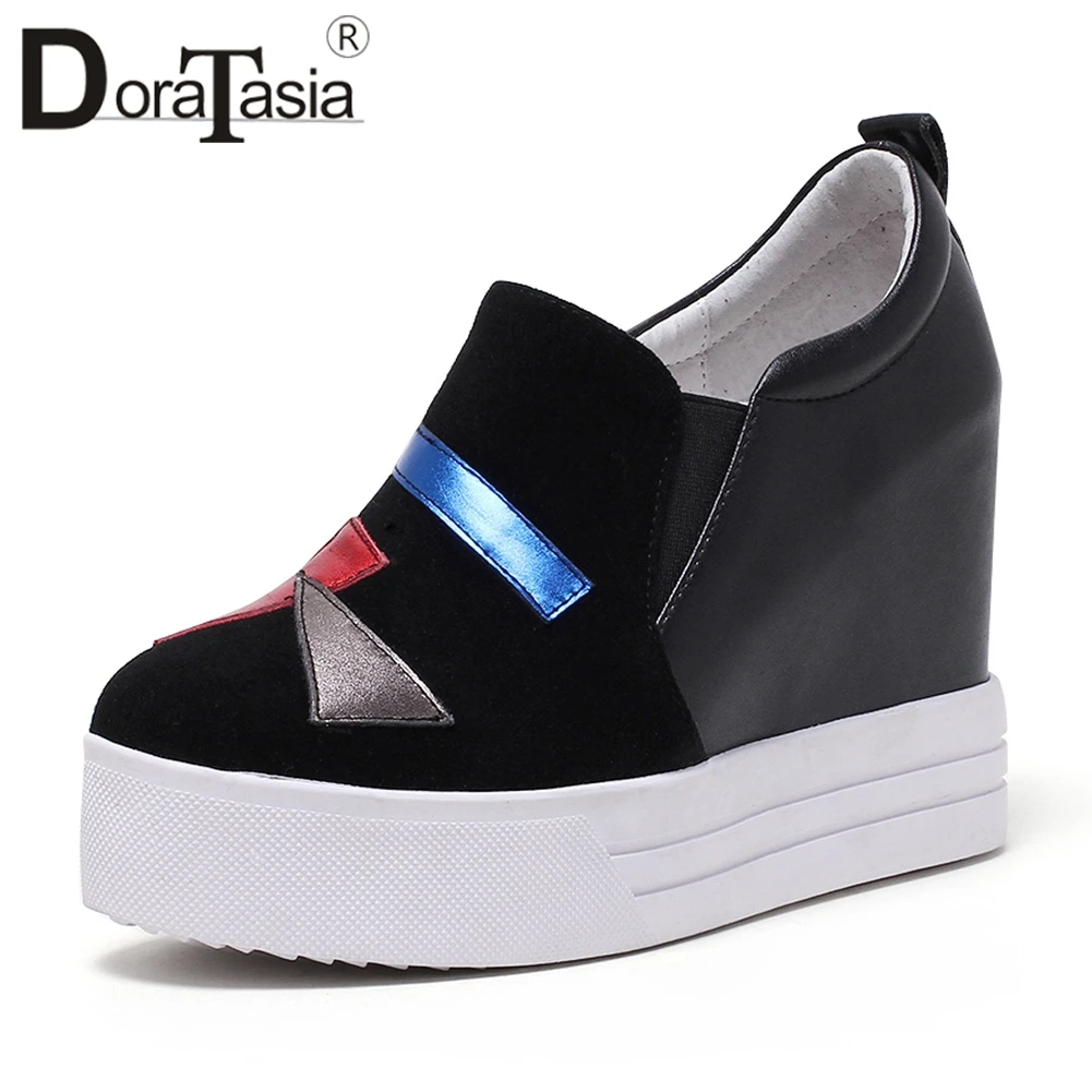 

DORATASIA Casual Brand Genuine Leather Loafers Women Autumn 2019 Patchwork Platform Shoes Woman Height Increase Large Size 31-40