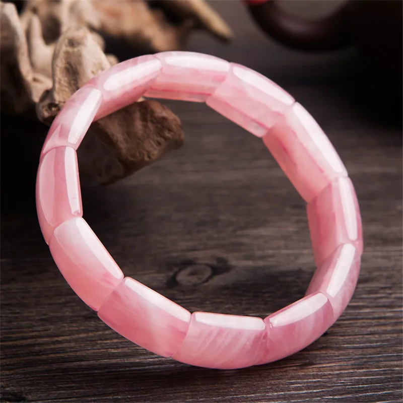 

Wholesales Madagascar Genuine Pink Natural Rose Quartz Bracelets Stretch Crystal Rectangle Bead Bracelet Bangles AAAAA