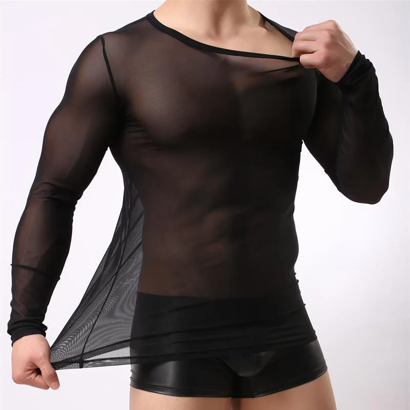 Sexy Men Mesh Long Sleeve Running Shirt Stretch T-shirt Sport Jogging Fitness Gym Rashguard Clothing Breathable Undershirt | Спорт и