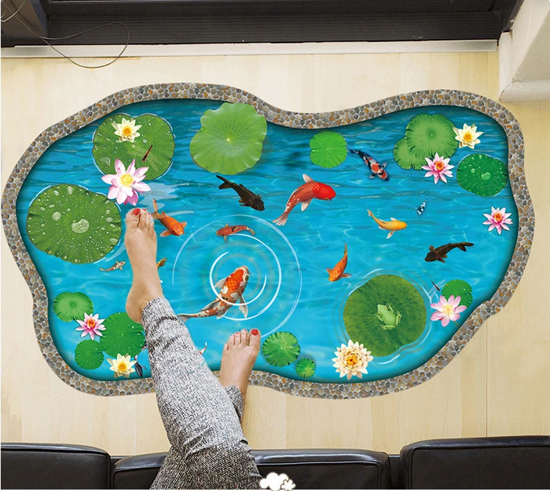 

Stereoscopic effect floor sticker, Goldfish lotus pond, Environmental friendly PVC material, Item No. XH-lotus