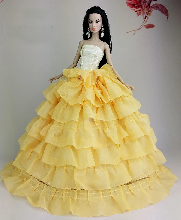 Yellow Clothes Outfit Gown Skirt + Bag + Shoes for Barbie Dollin Dolls