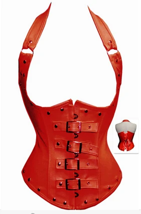 

Female Sexy Punk Halter Faux Leather Underbust Cupless Buckle Corset Bustier Boned Bondage Fetish Lingerie Size S to XXL