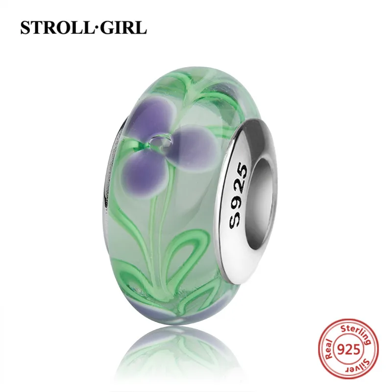 Strollgirl 925 сверкающий Серебряный цветок муранского стекла бусы Разноцветные DIY прелести Fit подлинным браслет Pandora Jewelry подарки