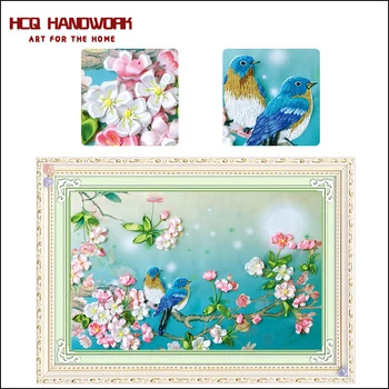 

flower bird silk ribbon embroidery 3D canvas painting satin cross stitch kit needlework handcraft gift DIY home dec wall sticker