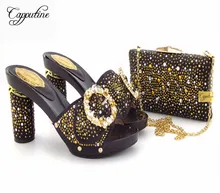 Capputine New Arrival African Rhinestones Slipper Shoes And Bag Set African Style Pumps Shoes And Bags Set For Woman Party
