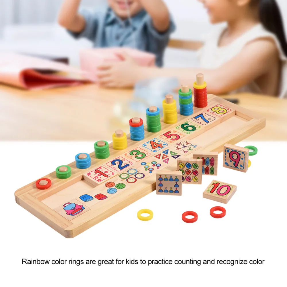 Wooden Toy Montessori Rainbow Rings Dominos Preschool Teaching Aids