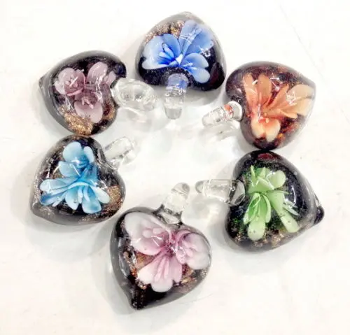 

Lots 50pcs fashion inside flower lampwork murano glass peadant bead love gift