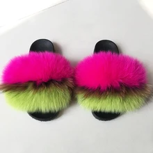 Большие размеры, женские пушистые тапочки, женские милые плюшевые пушистые тапочки с лисьим мехом, женские меховые тапочки для женщин, удобные меховые вьетнамки