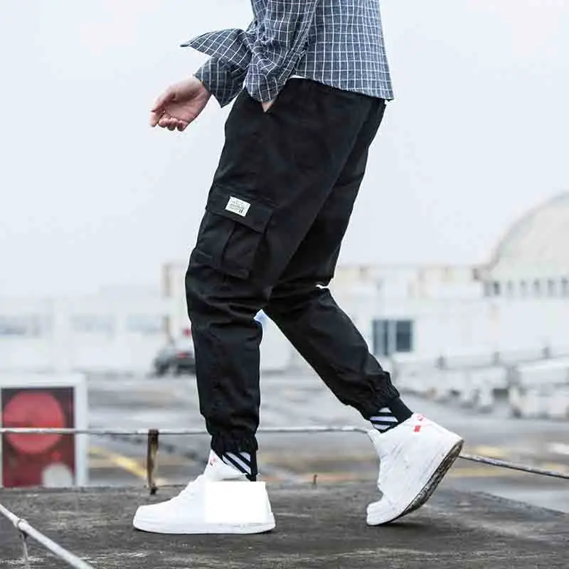 

Outdoor 2019 spring autumn cotton multi pocket elastic waist hiking climbing camping teenagers cargo pants men hip hop trousers