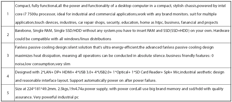 4 K безвентиляторный мини-ПК, настольный компьютер, Windows 10/Ubuntu, Intel Core I7 7500U, [HUNSN BM02L], (DP/HD/2LAN/4USB3. 0/4USB2. 0/WiFi)