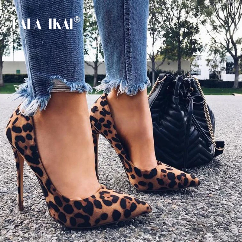 En Ligne LALA IKAI Haute Talons Léopard Chaussures Femmes Pompes Office Lady Bout Pointu Troupeau Sexy 12 cm De Mariage Sapato Feminino 014C1722 49